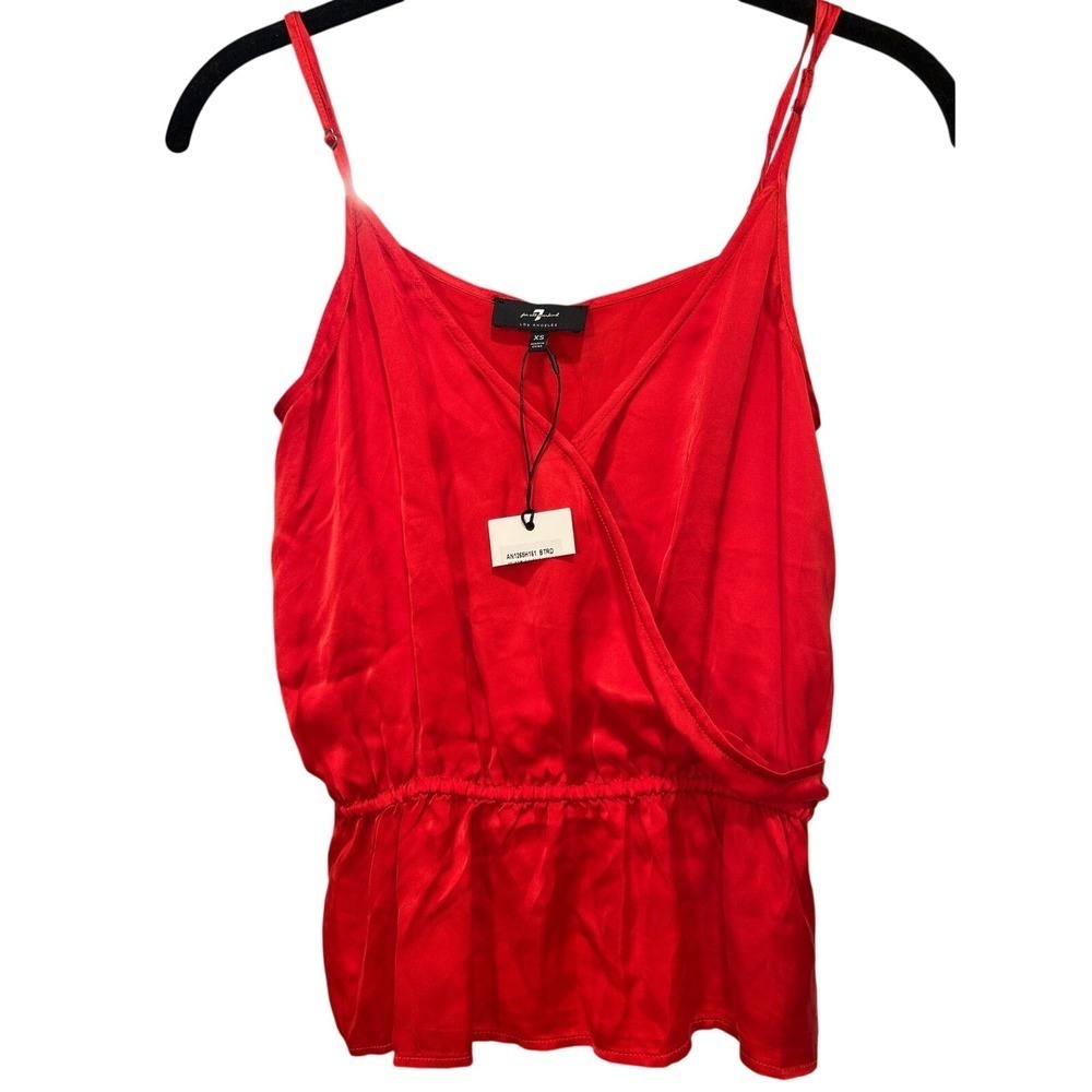 7 For All Mankind Womens Red Surplice Peplum Camisole Top AN1265H161 XS NWT